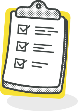 Checklist icon with three completed tasks on a yellow clipboard.