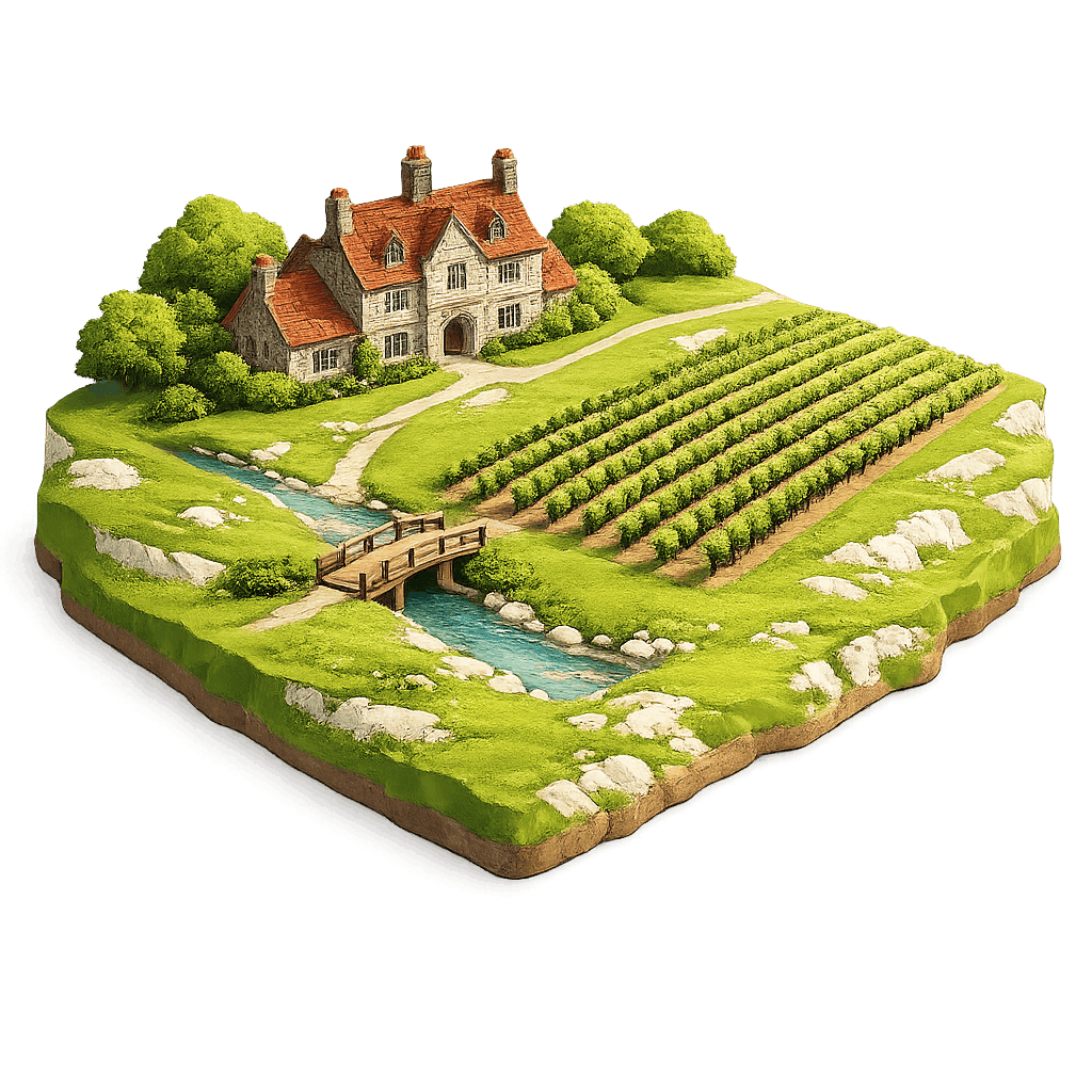 Artistic illustration of the Hampshire wine region.