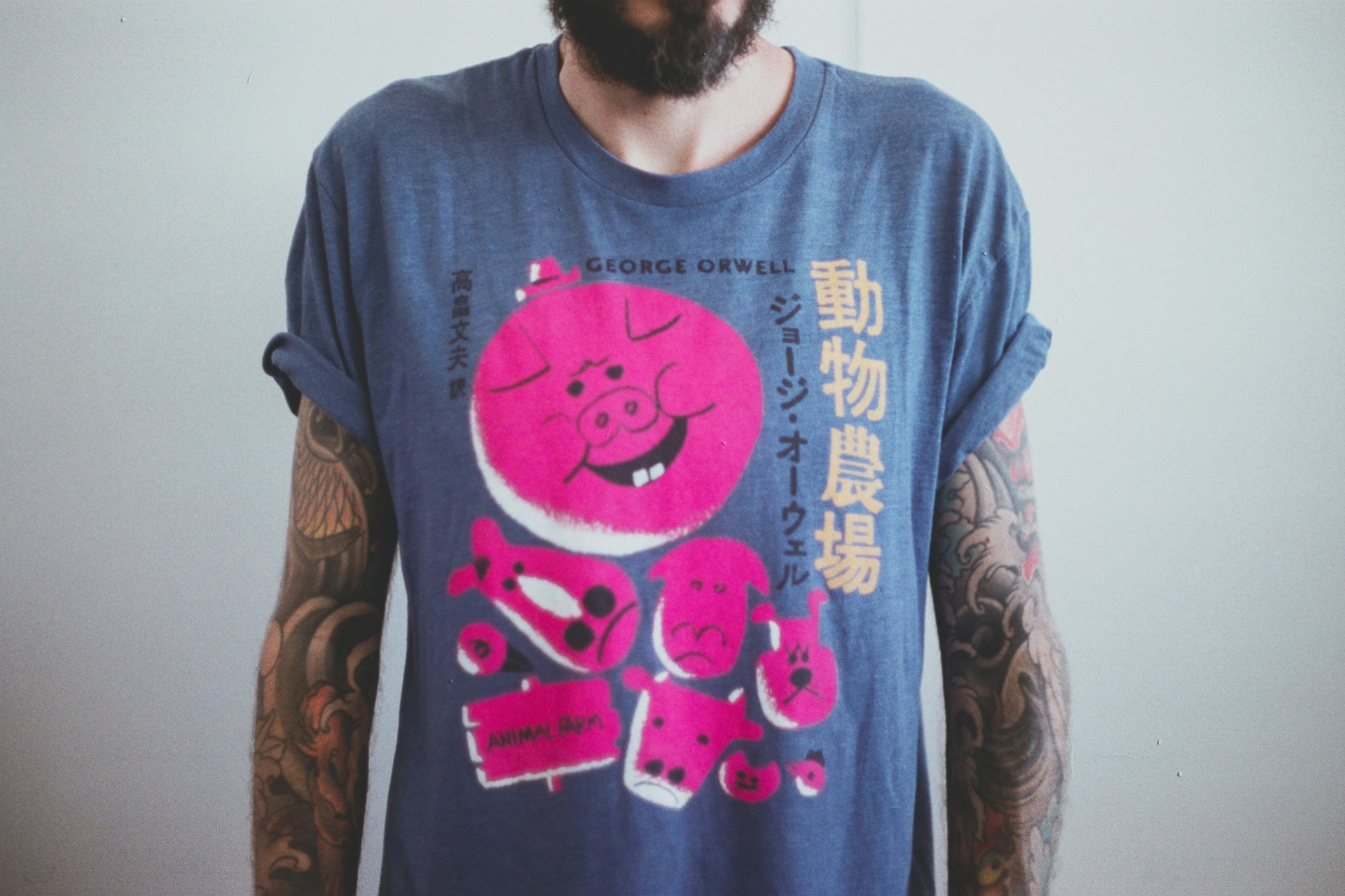 a man wearing a custom-printed tshirt