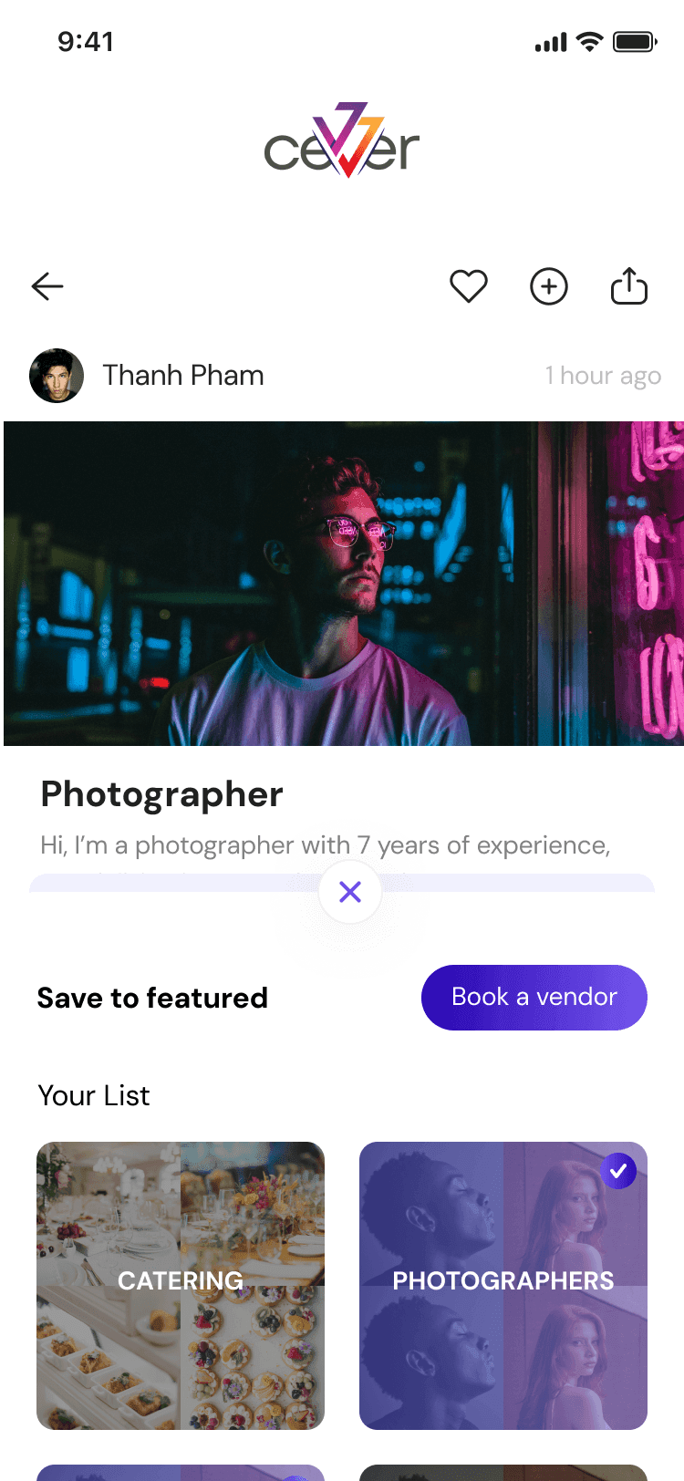 Application interface for searching for organizers and booking vendors