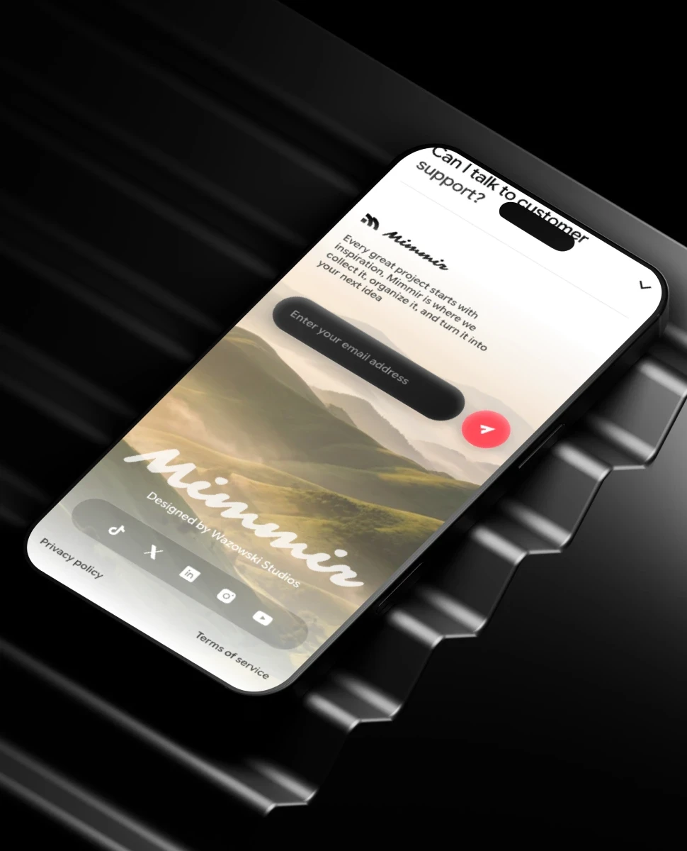 Mimmir mobile landing page displayed on a smartphone.