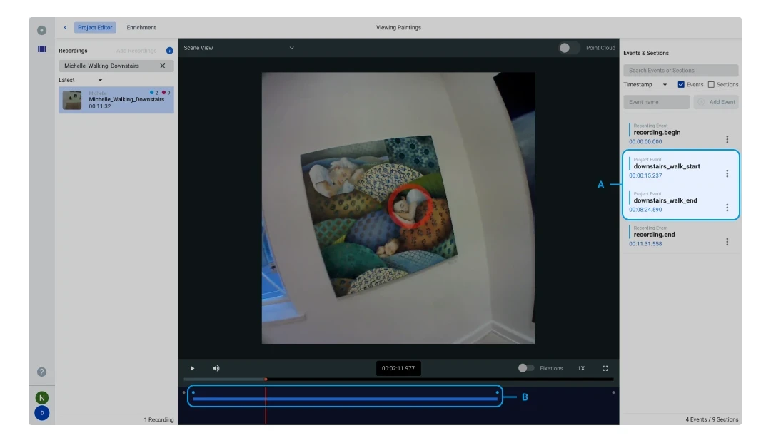 Events for annotating recordings in Viewing Paintings project