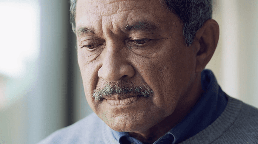 Photo of older man looking pensive represents anxiety felt at the thought of a cognitive assessment