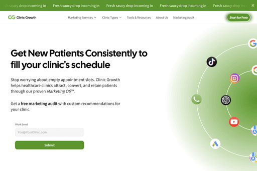 Clinic Growth's Website Homepage