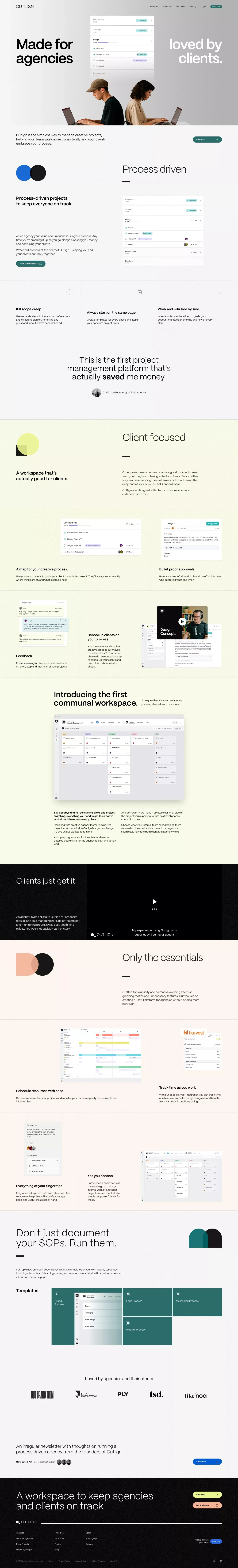 Outlign landing page screenshot showcasing Tech and Design design