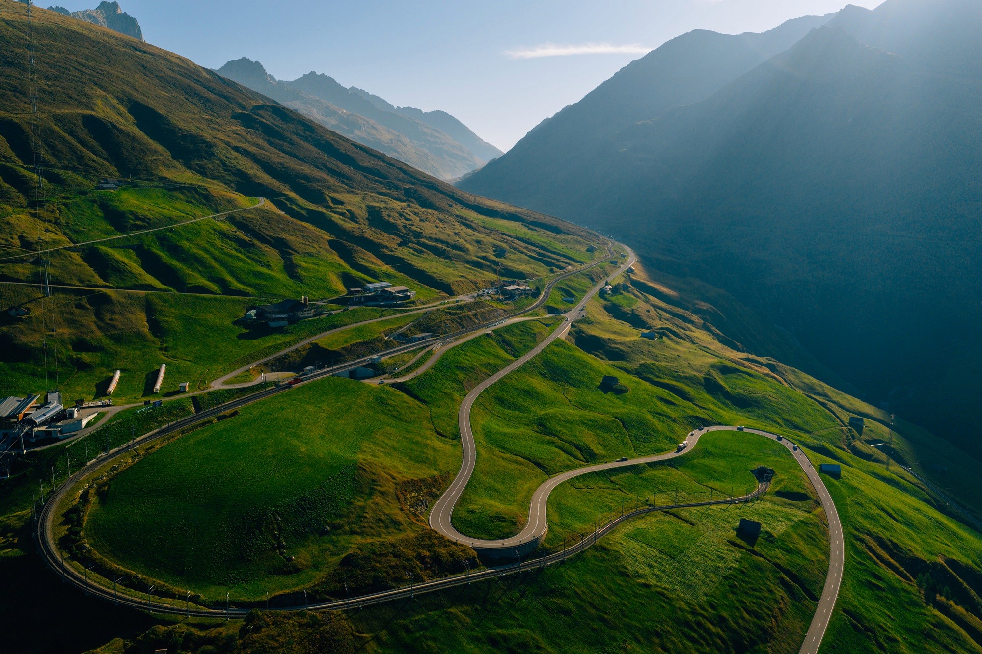 Sweeping view of the Oberalp Pass in the Swiss Alps