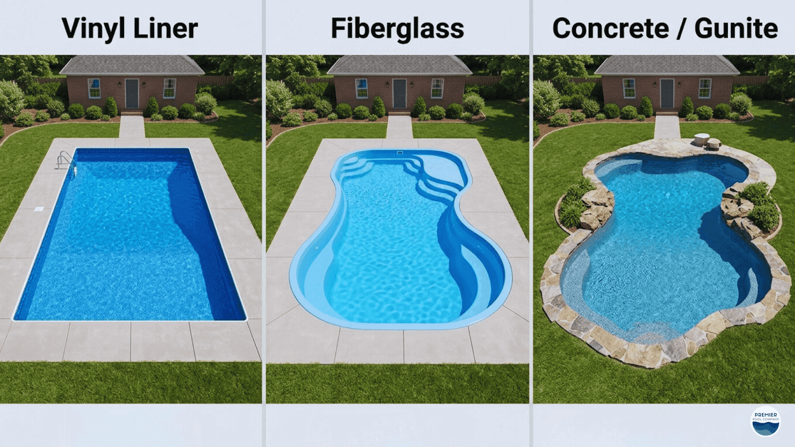 Comparison of vinyl fiberglass and concrete inground pool types