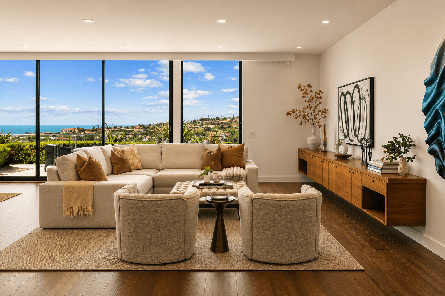 Professionally staged living room that photographs well online