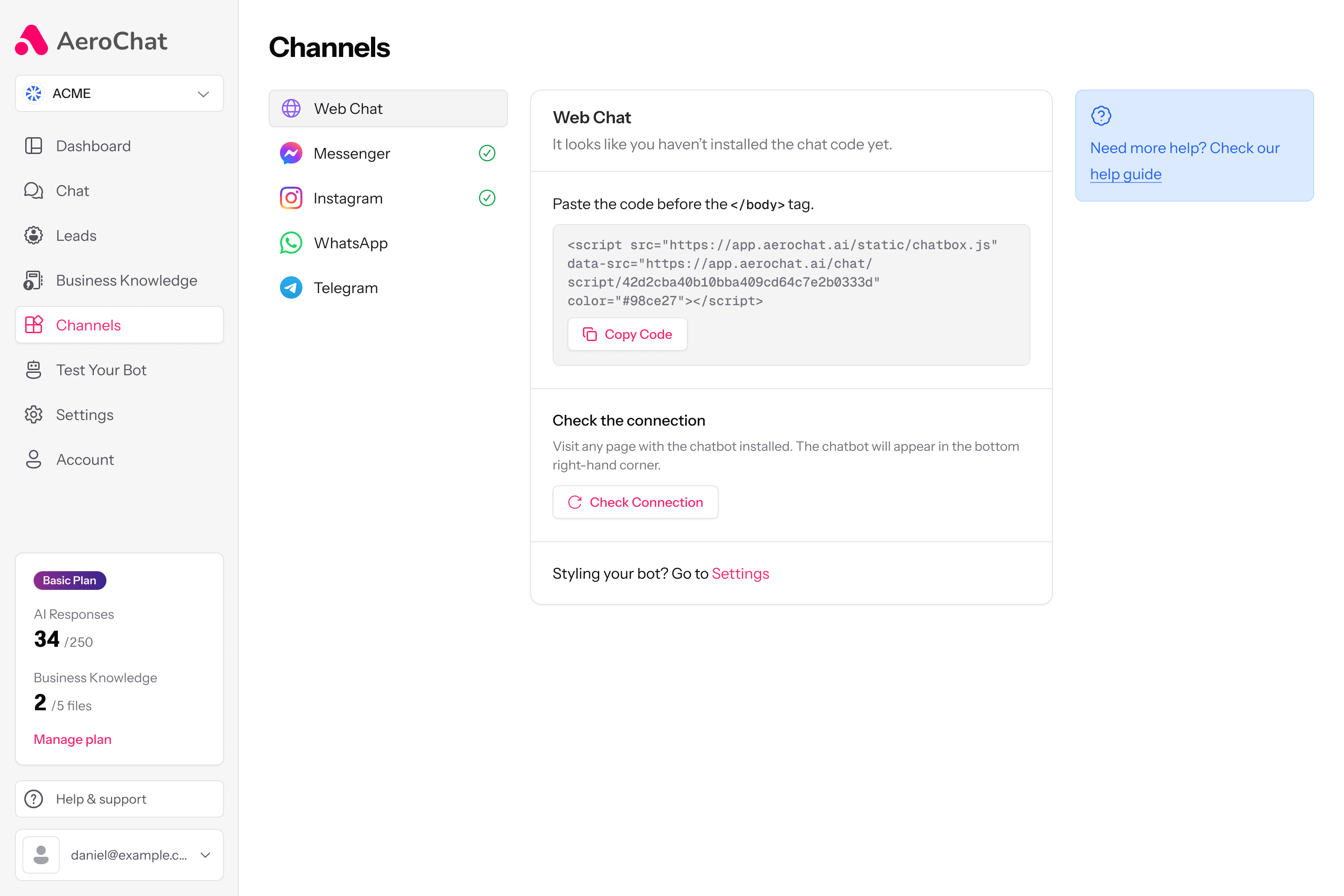 Channels - Web Chat Not Connected