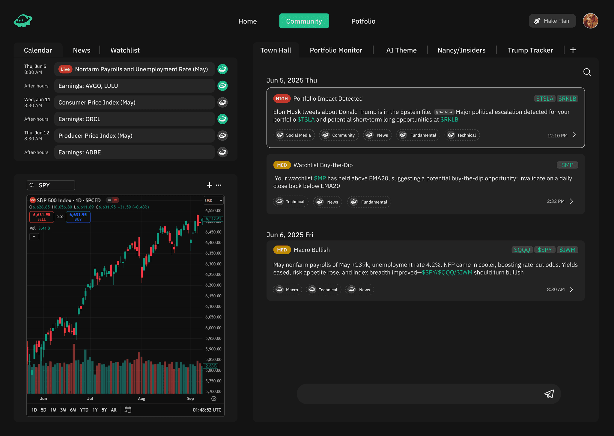 Clario dashboard showing balance, daily spending limit, savings plans, and real-time expense tracking in a modern interface.