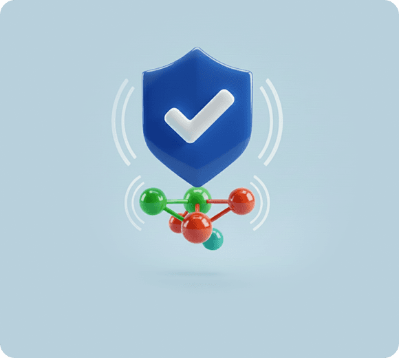 Blue 3D shield with a white checkmark surrounded by digital nodes, representing authority, citations, and trust sources for LLMs.