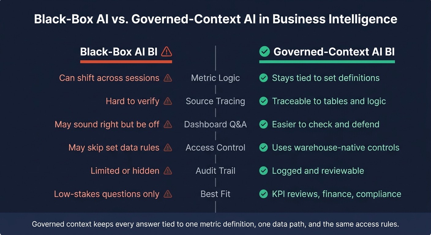 Black-Box AI vs. Governed-Context AI in Business Intelligence