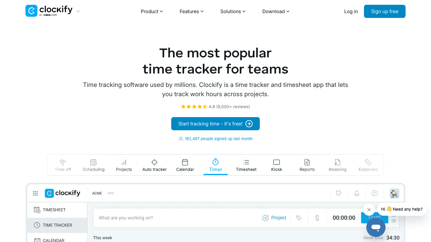 Clockify website screenshot