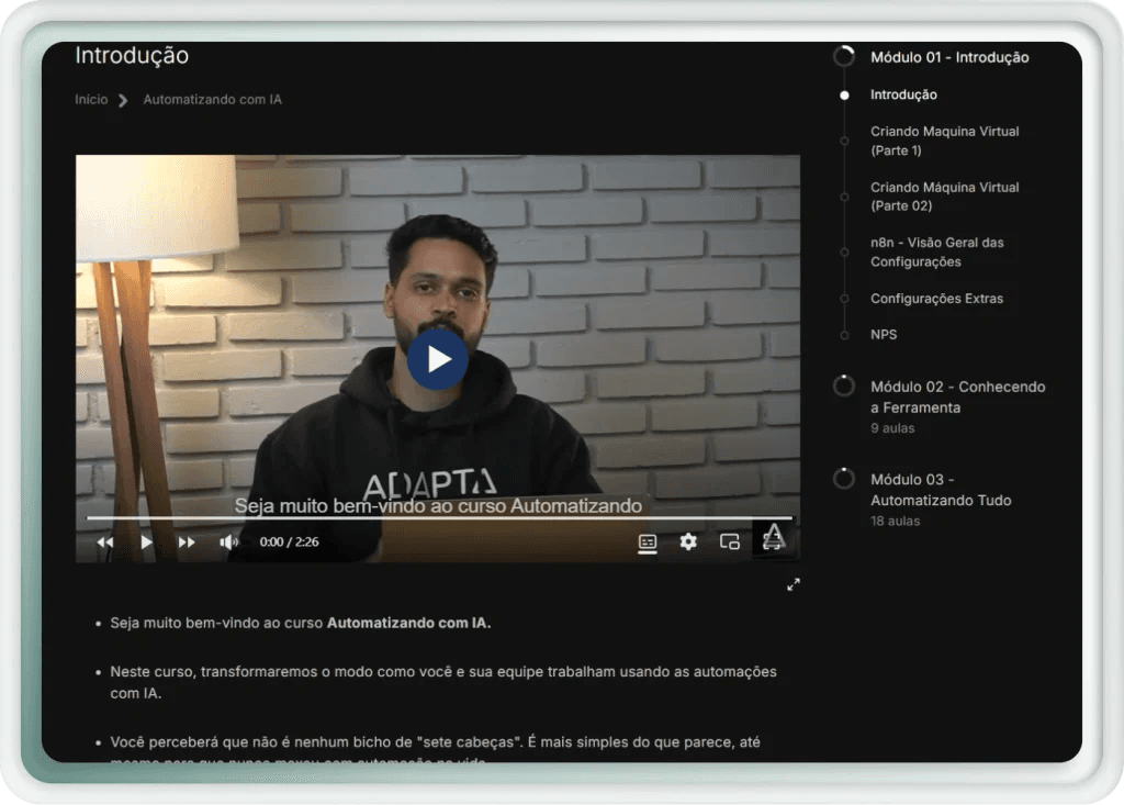 Imagem mostrando a apresentação do curso automatizando com ia