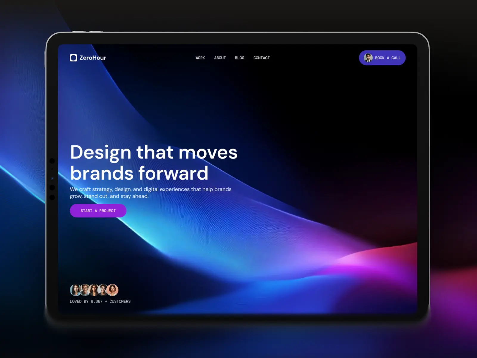 ZeroHour – Modern Framer template for creative agencies, design studios, and freelancers featuring a bold dark interface, vibrant gradients, and a conversion-focused layout.