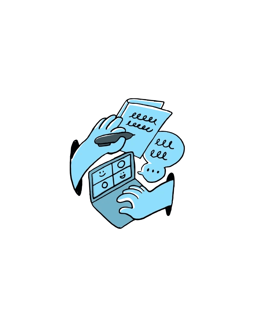 a man and a woman shaking hands in front of a laptop