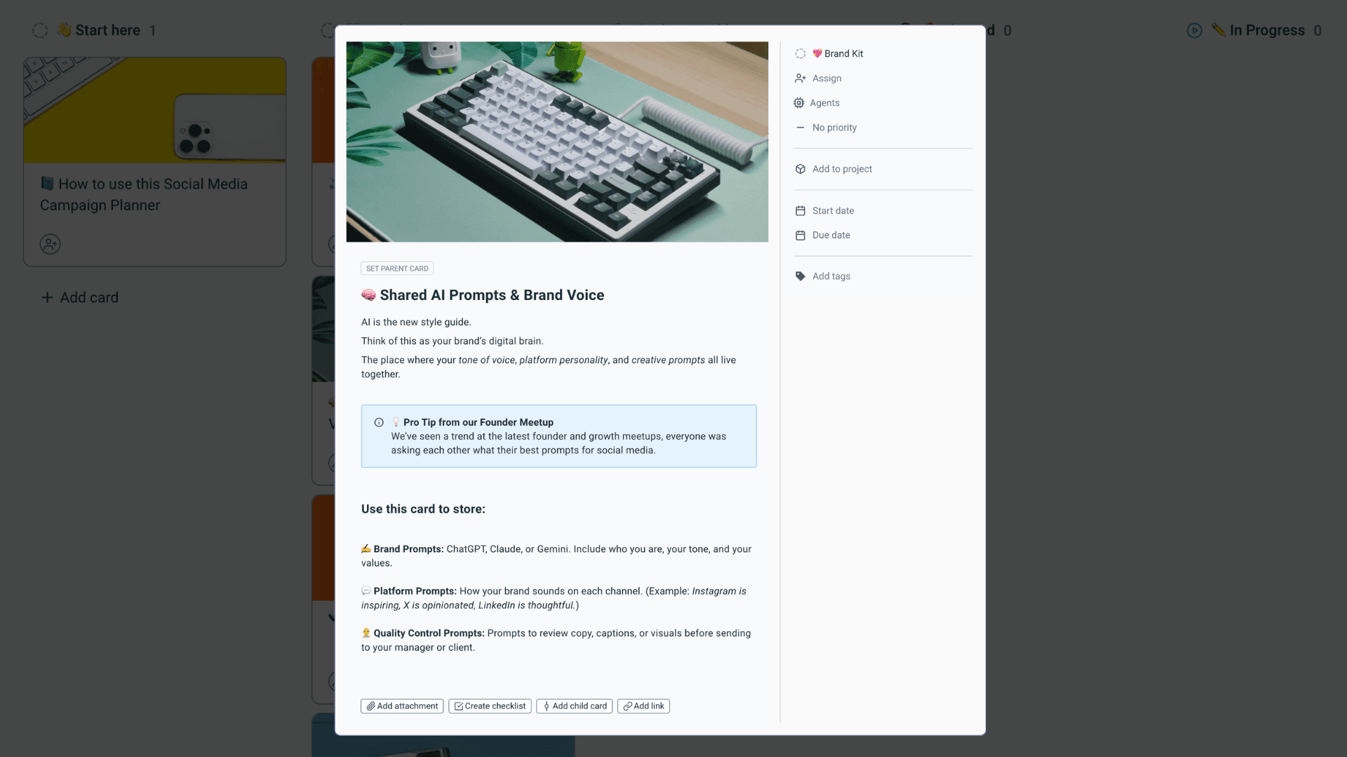 social media campaign planner card view