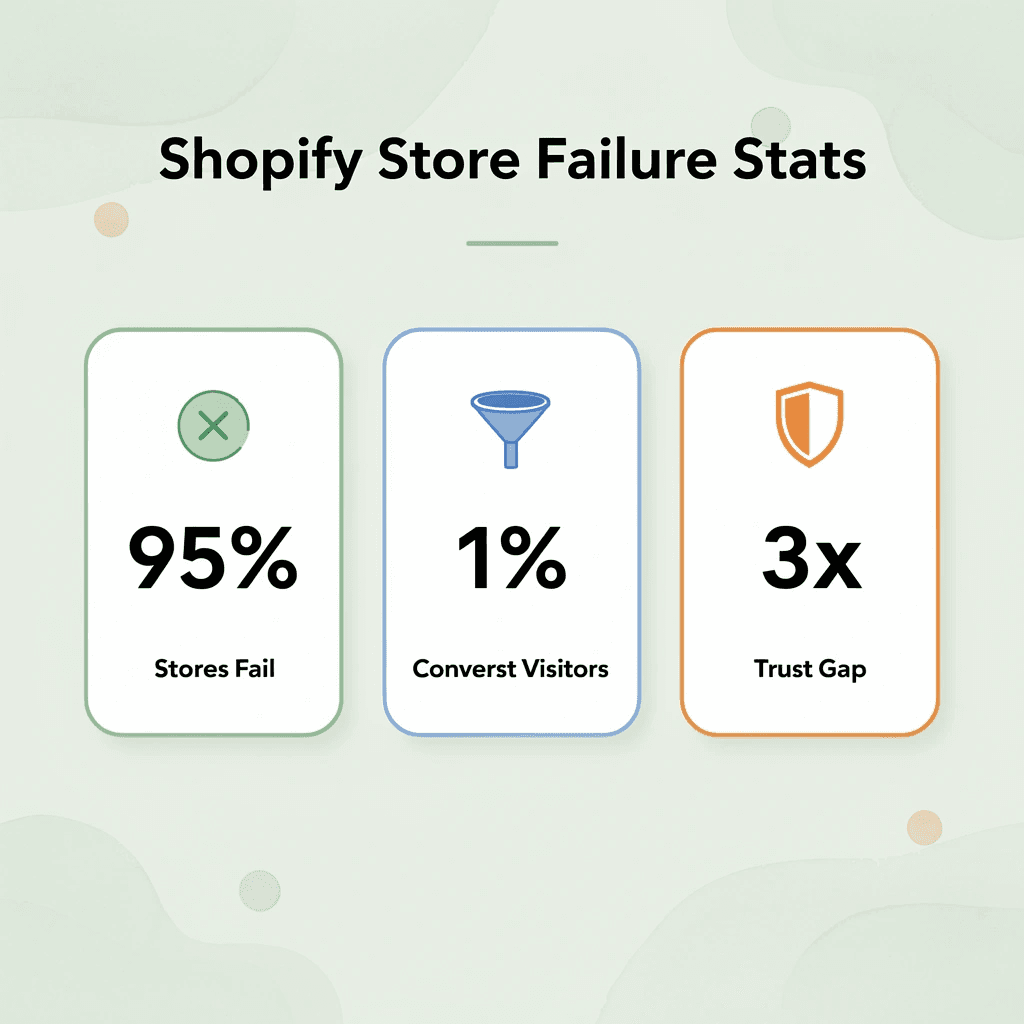 Infographic showing key Shopify store failure statistics