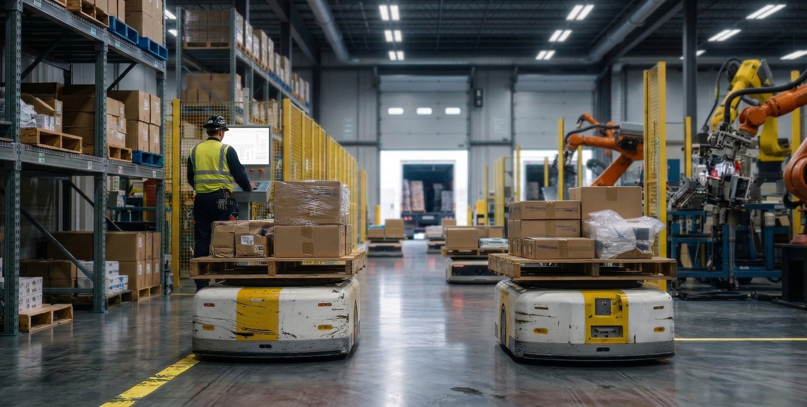 AMRs in warehouse delivering goods