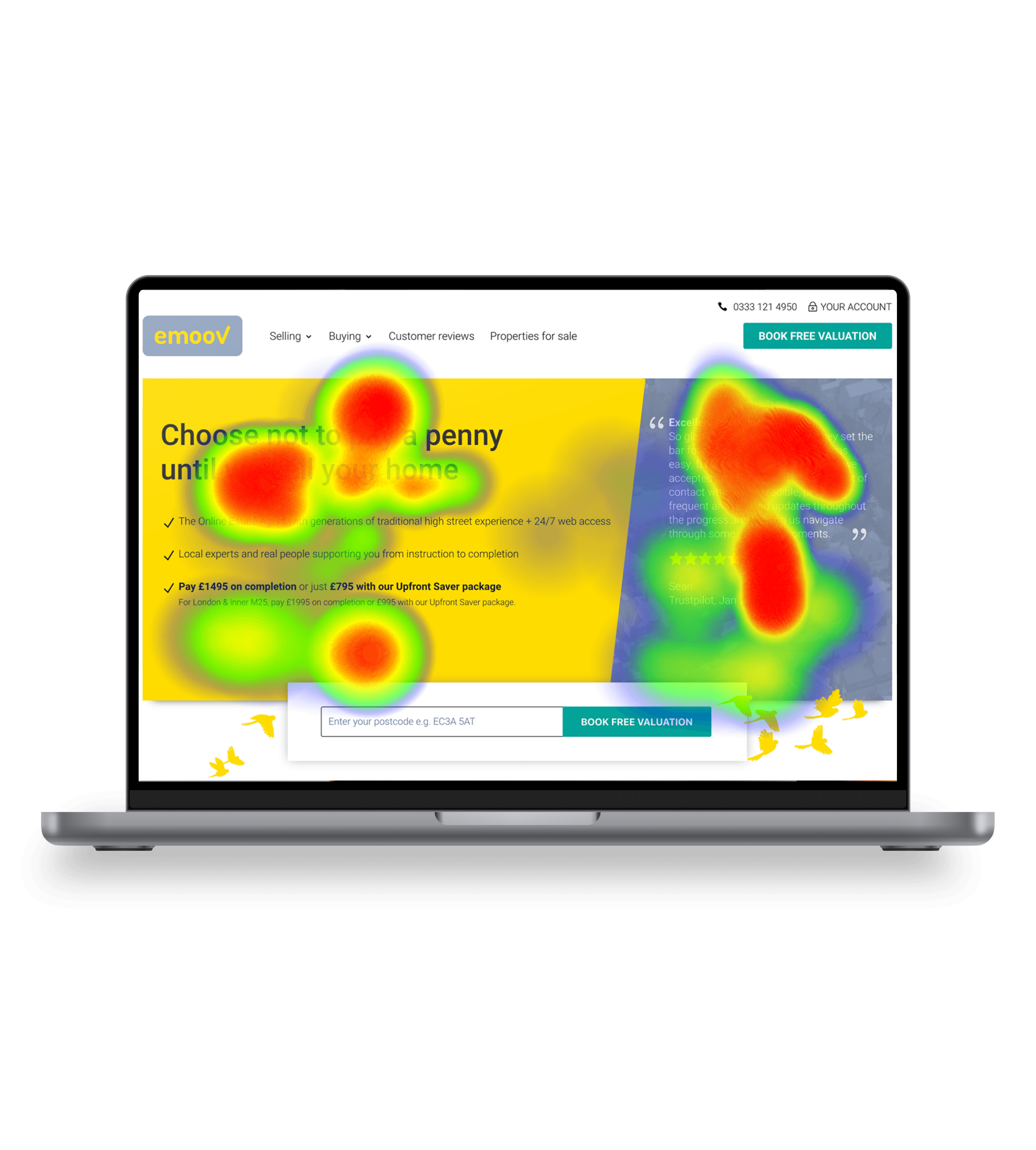 old homepage desktop view with heatmap testing overlay