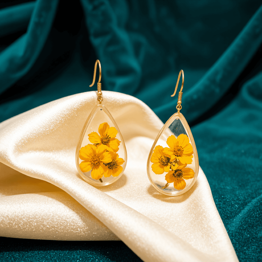 product photography of set of earrings with floral design