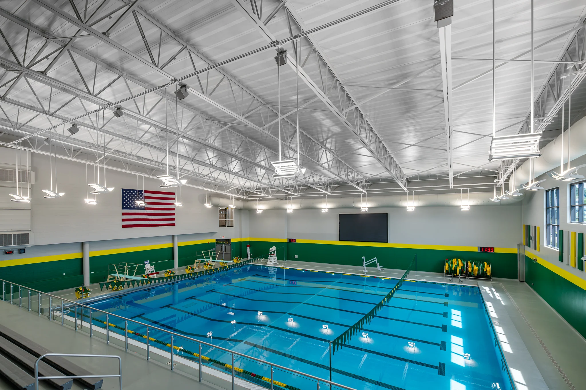 Sycamore High School pool beneath the roof structure
