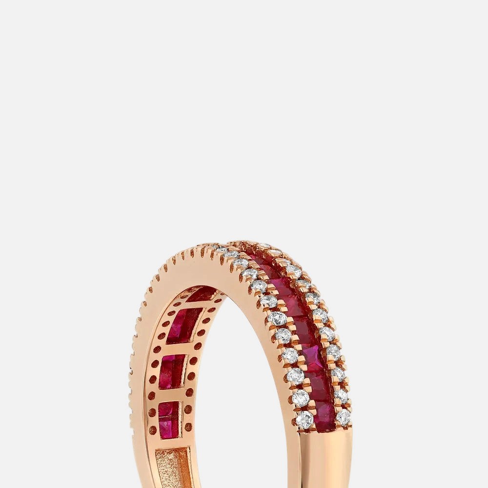 Assos 0.21 Karat Pırlanta ve Yakut Taşlı Yarımtur Yüzük