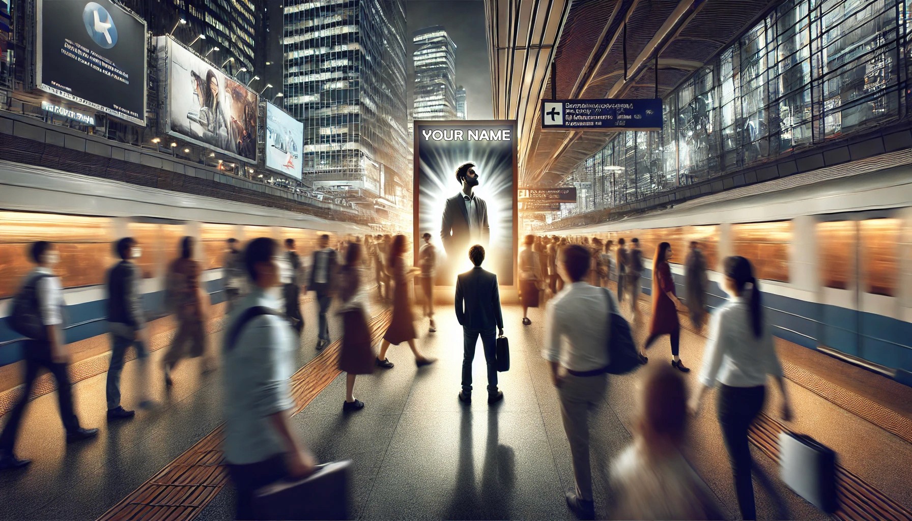 A busy train station. A Man who found a marketing message tailored directly to him.