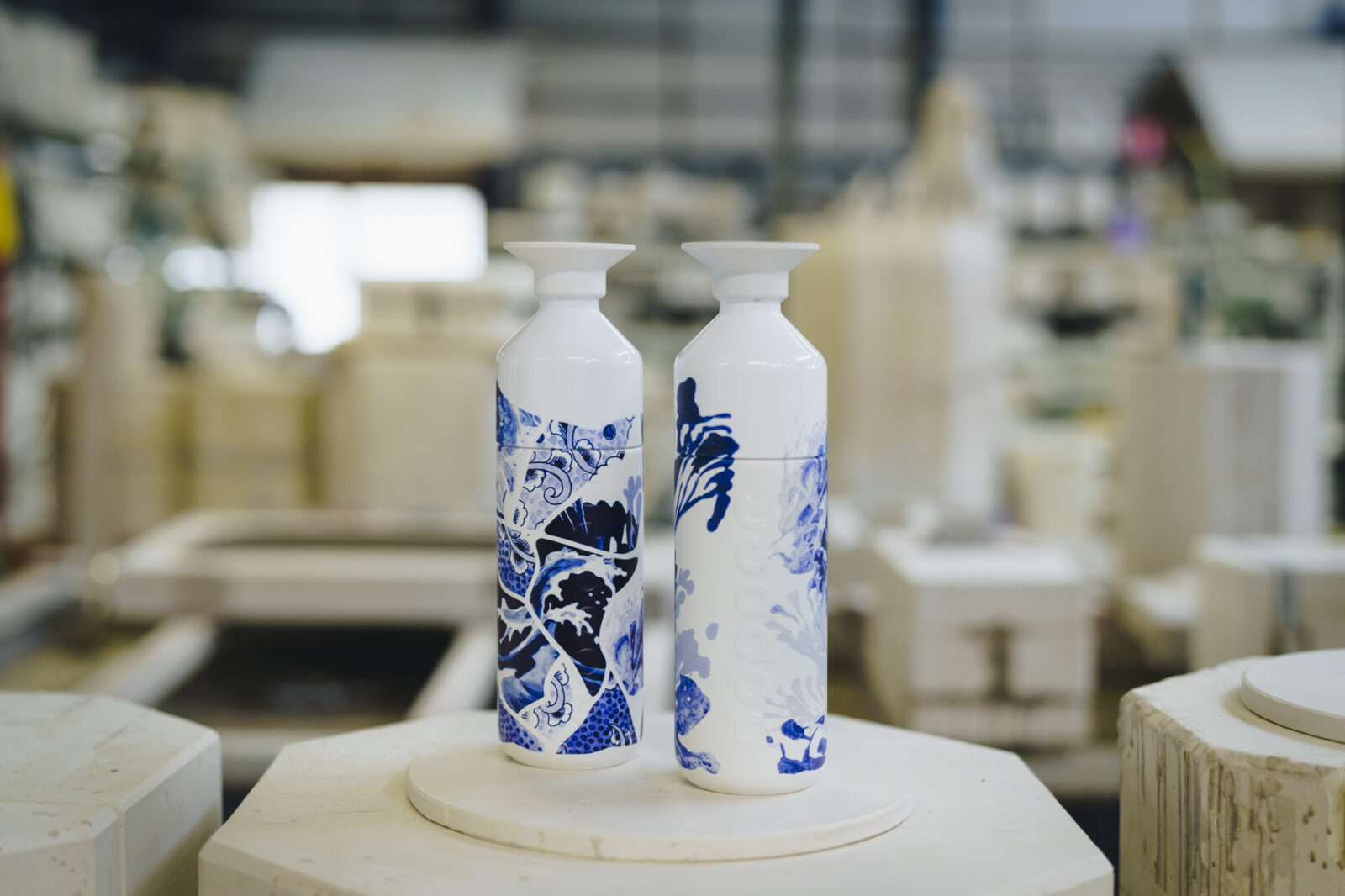 two Dopper bottles with Royal Delft Blue design