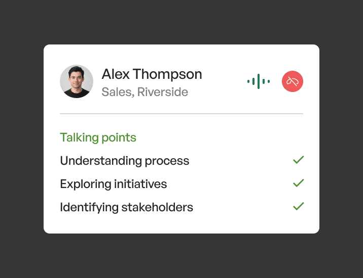 Illustrative sales call checklist for understanding needs and identifying stakeholders.