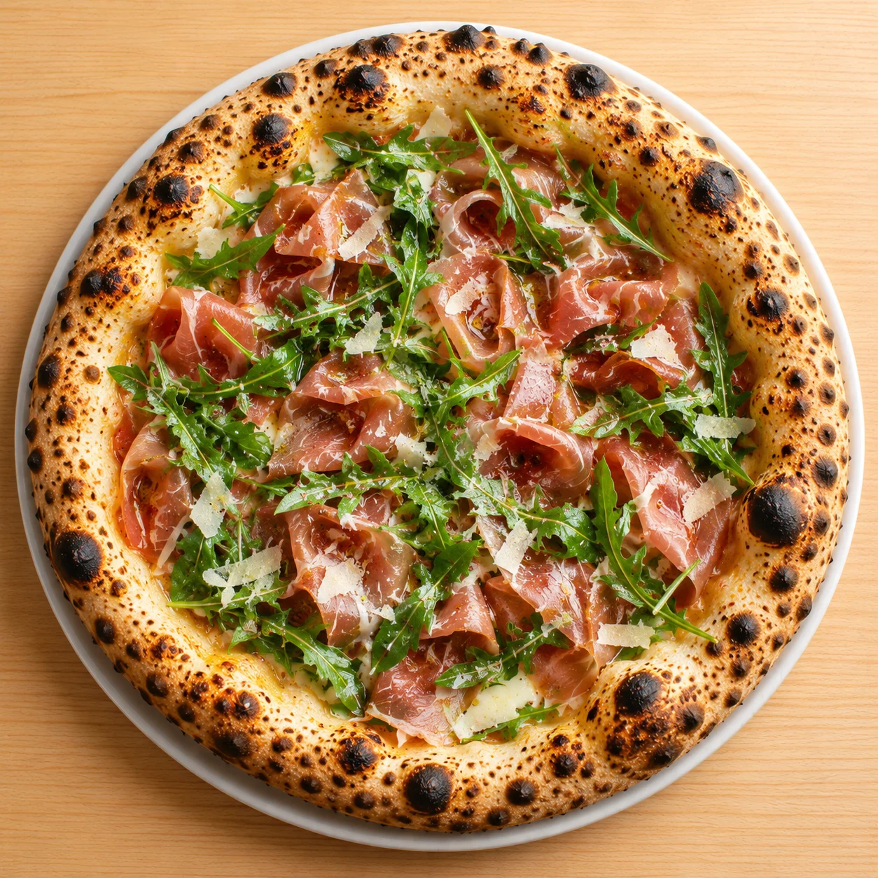Prosciutto Rucola: Prosciutto, arugula, shaved parmesan, lemon oil.