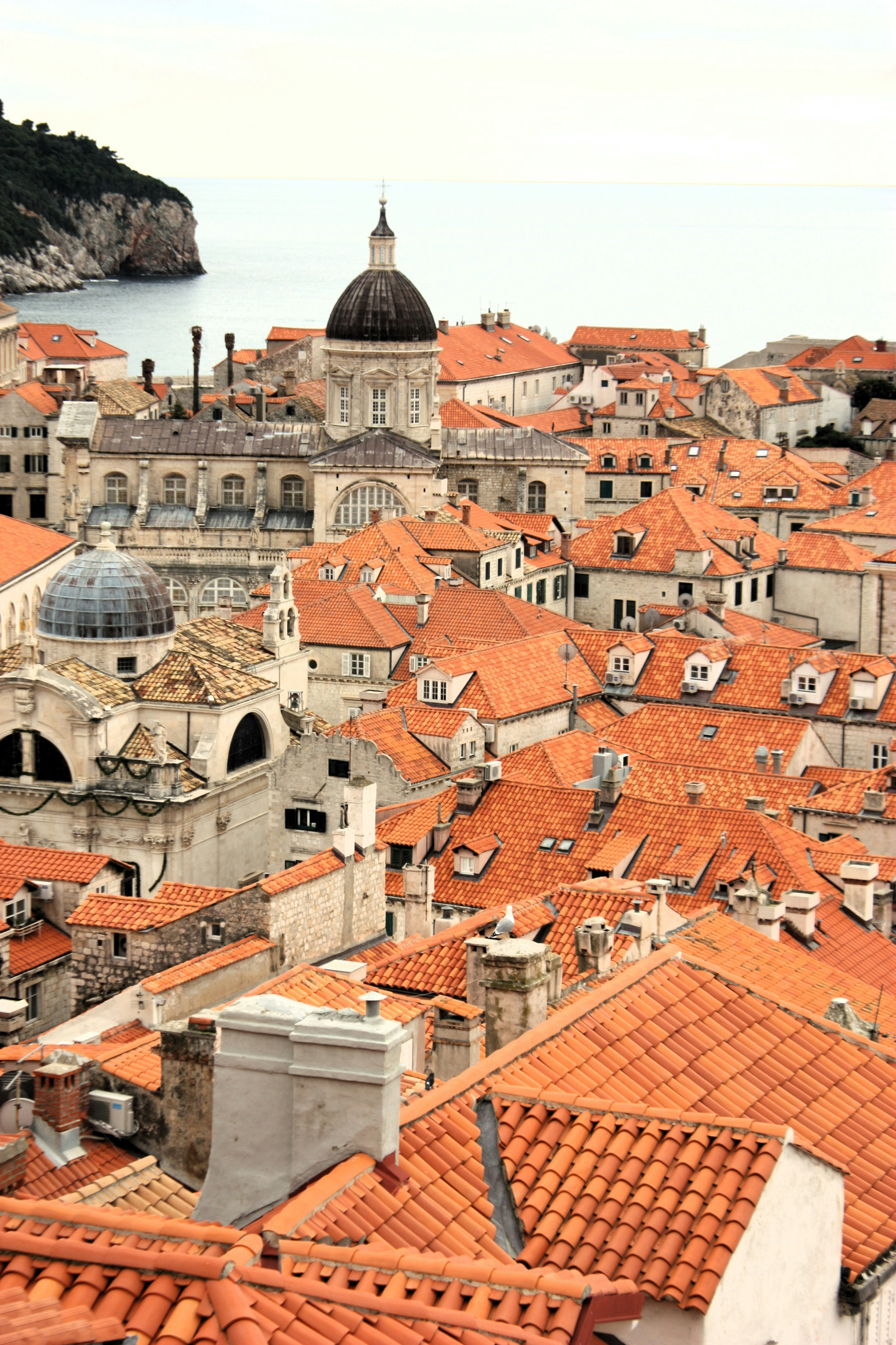 aerial view of houses with cathedral
