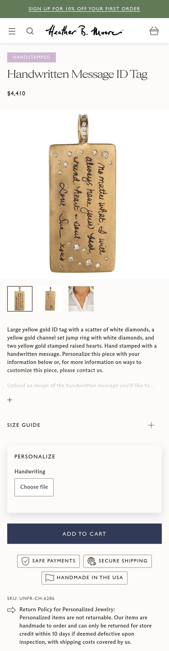 Jewelry product options include: ring for Handwritten Message ID Tag from Heather B. Moore.