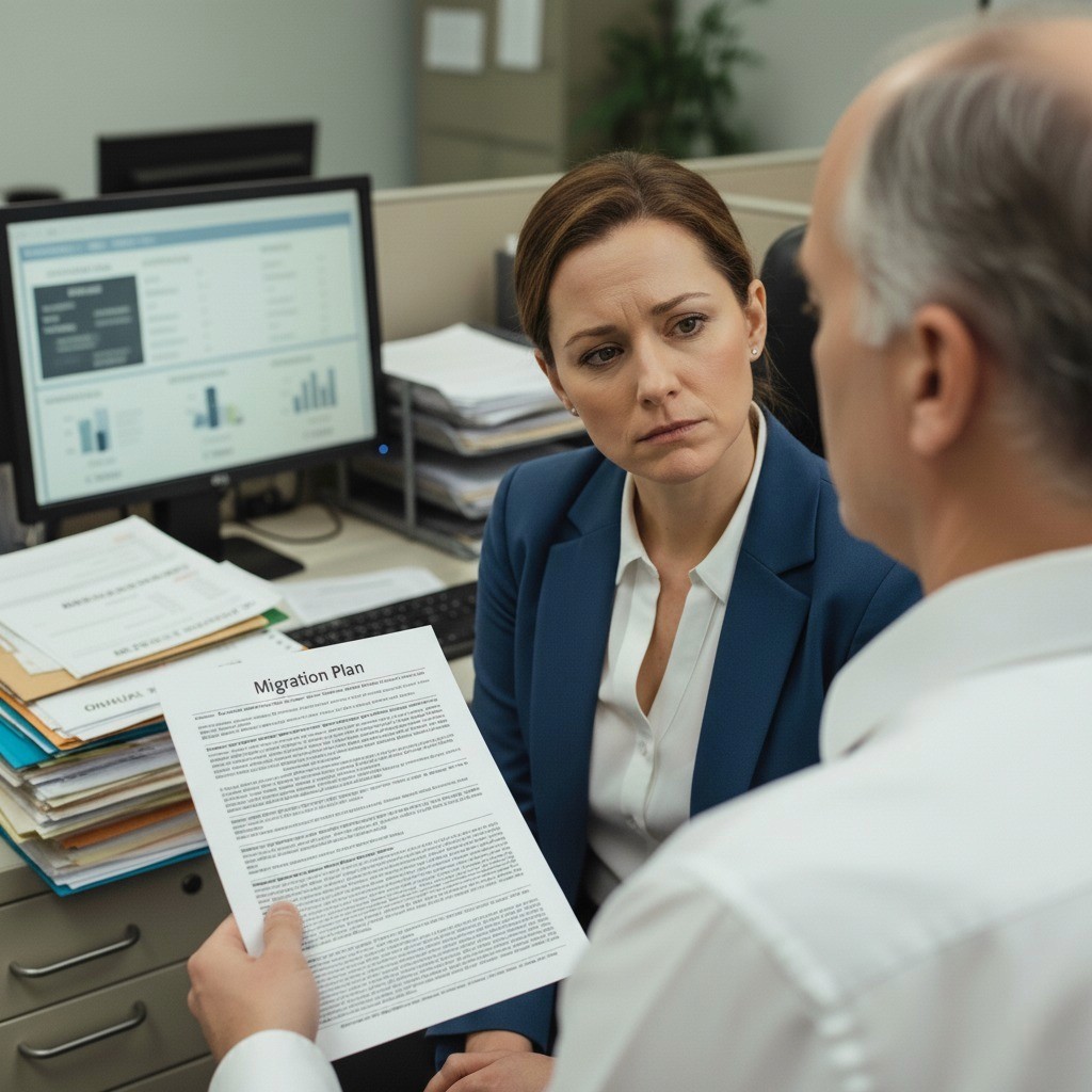 Professional Paymasters payroll consultant in red blazer standing confidently in modern office with payroll power message