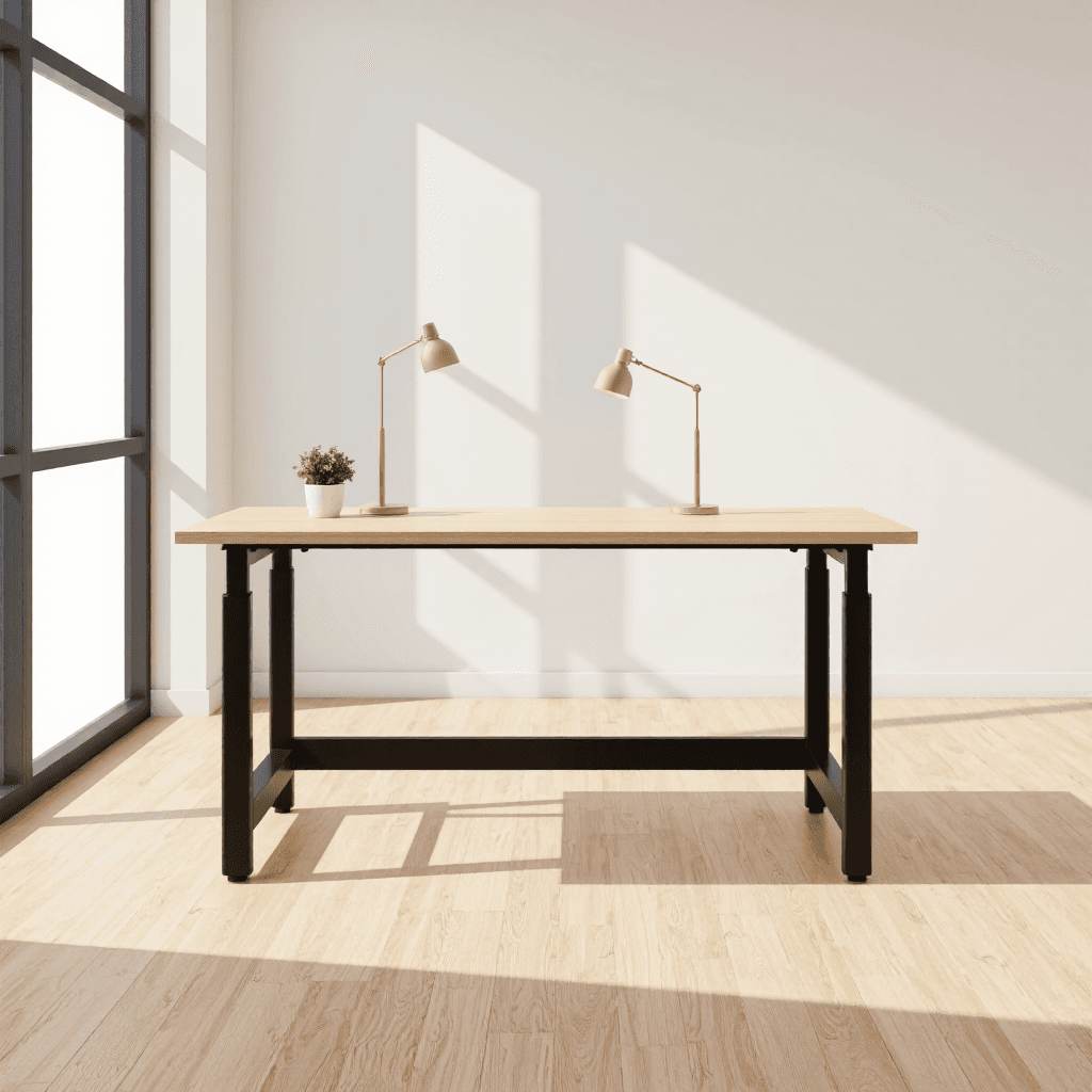 product photography of a desk with an adjustable height feature, suitable for work or study