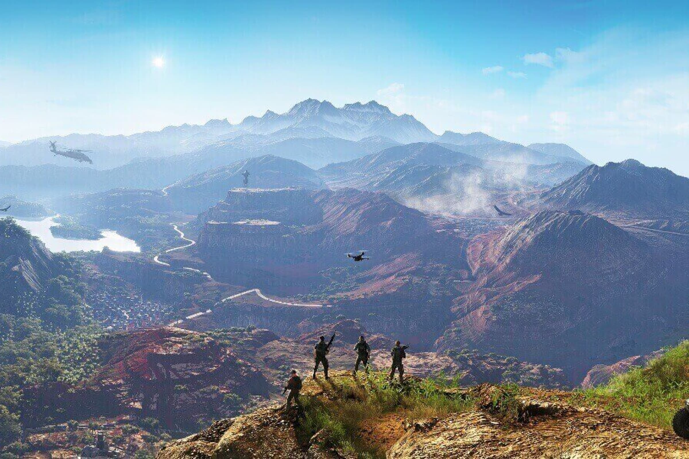 An image of four people overlooking the mountains