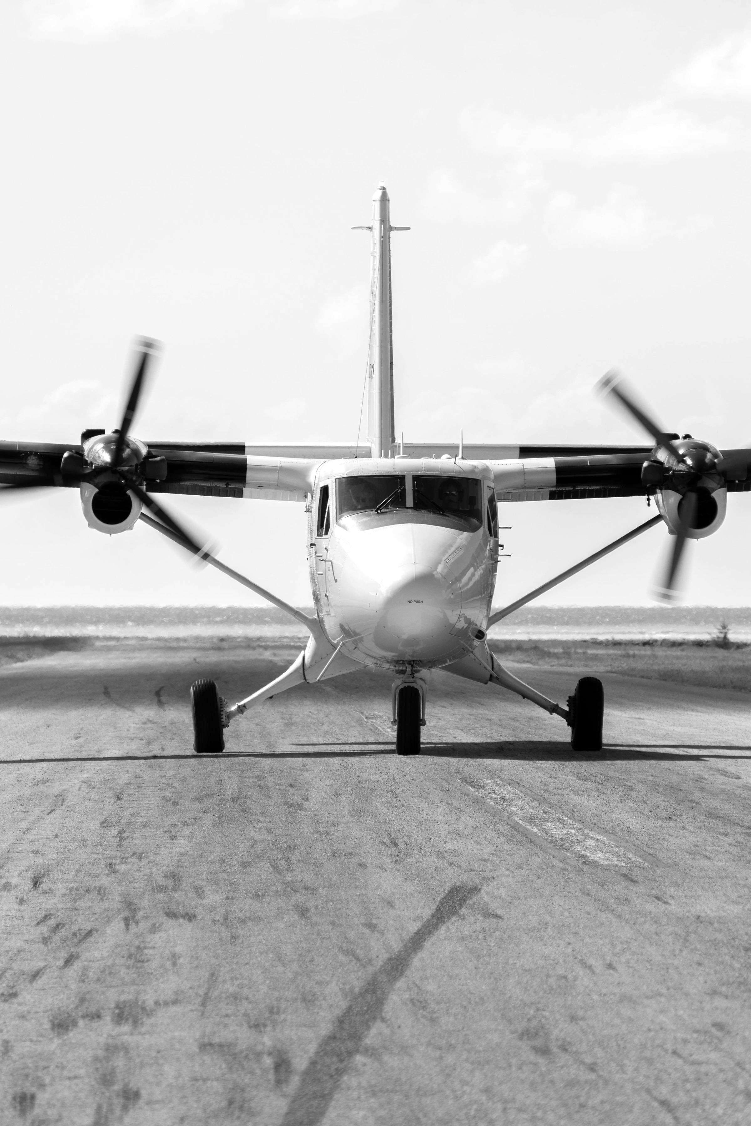 Aircraft taxiing on the runway on a remote French Polynesian Island
