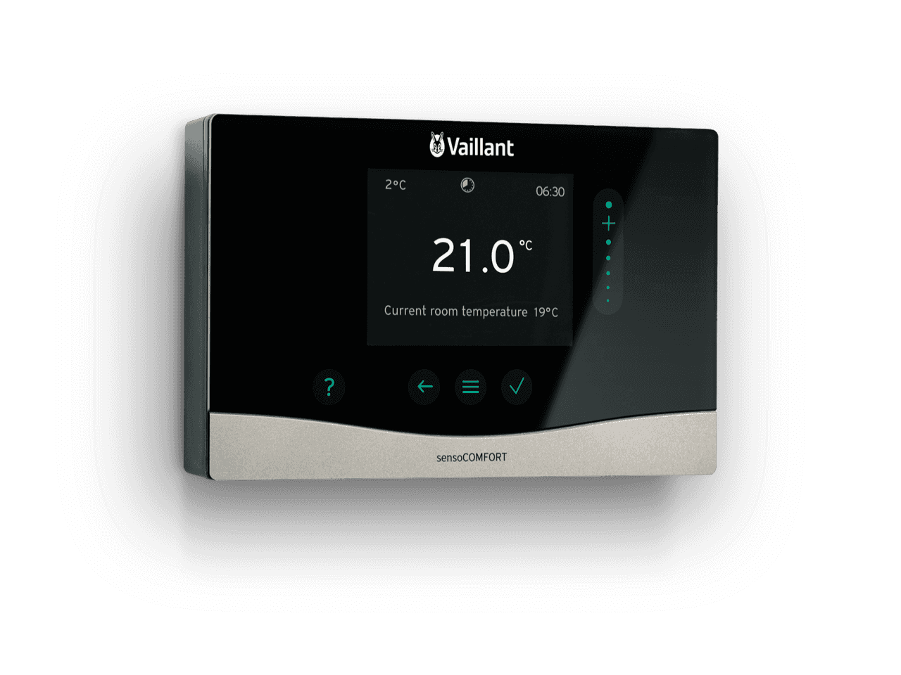 Smart thermostat showing room temperature