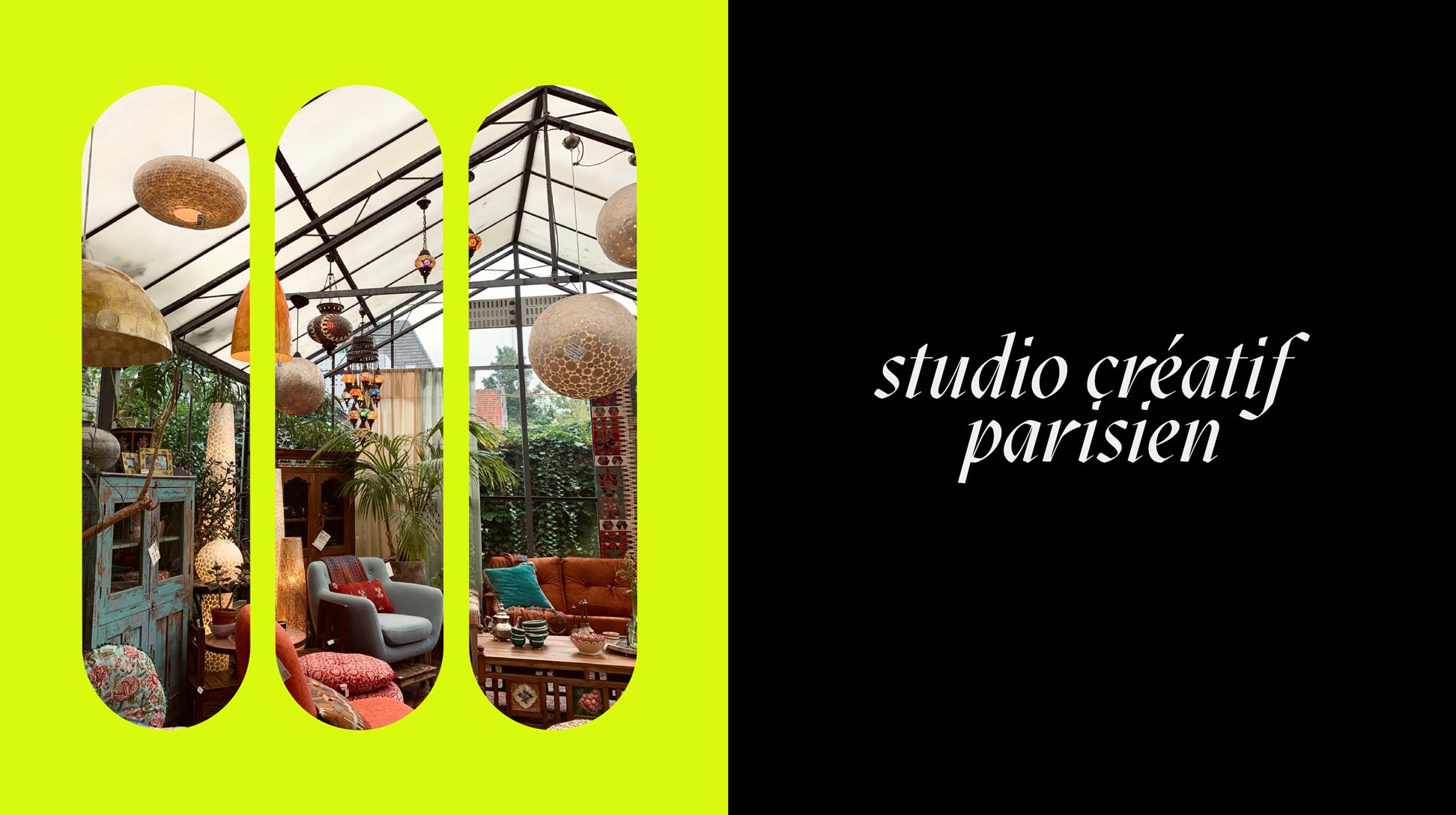 Photo des locaux du studio + Slogan, studio créatif parisien.