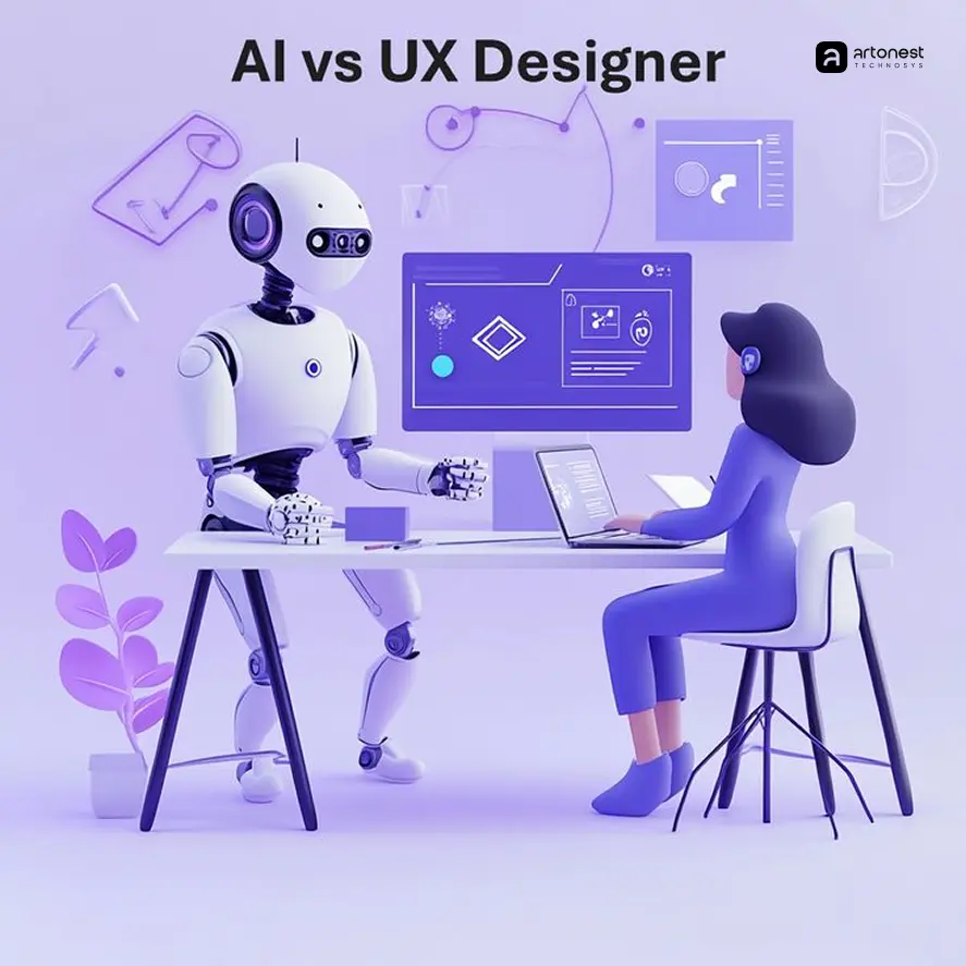 AI and UX designer collaboration interface concept by Artonest, focused on conversational AI assistant UX and product design strategies.