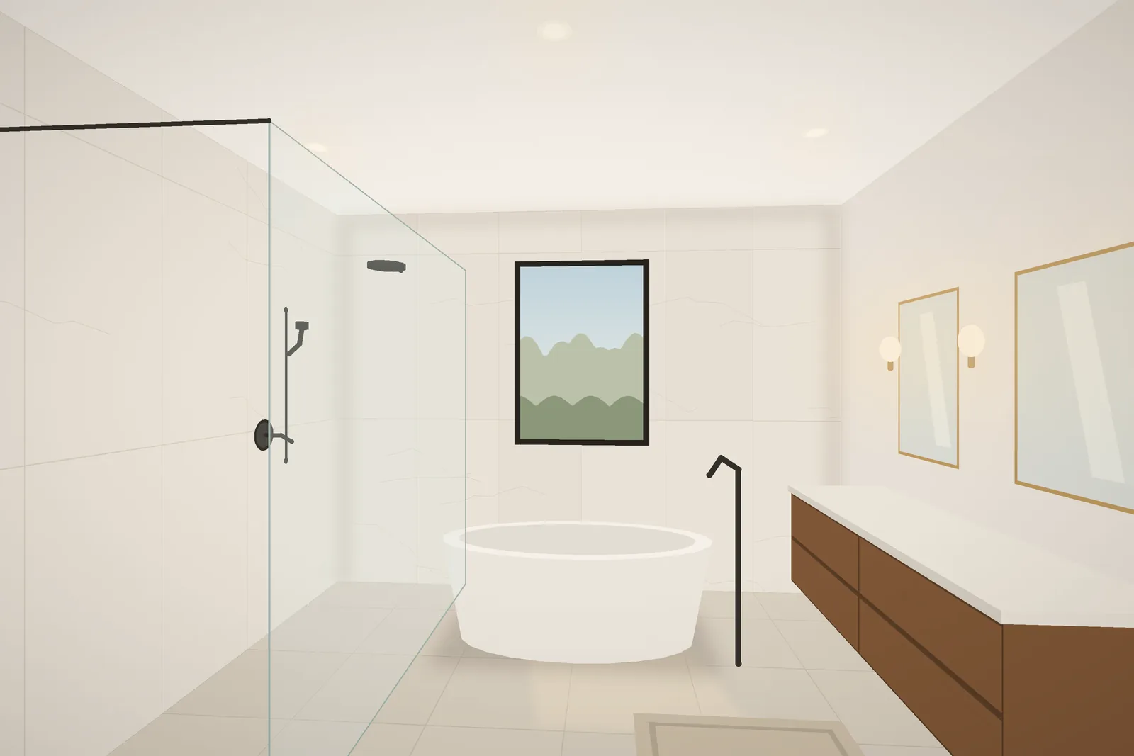 Primary bath with porcelain tile
