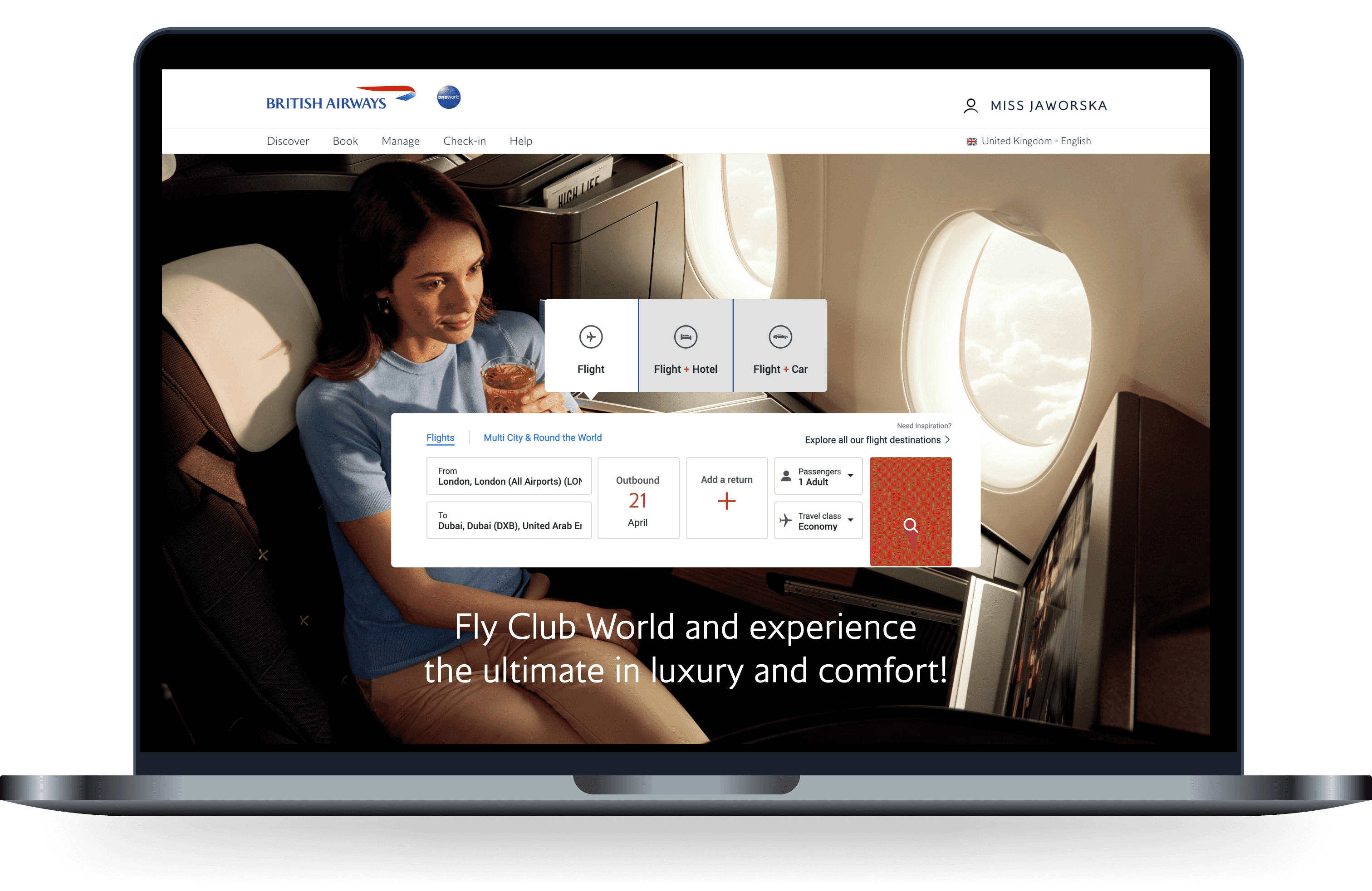 image of BA landing page designed for this project