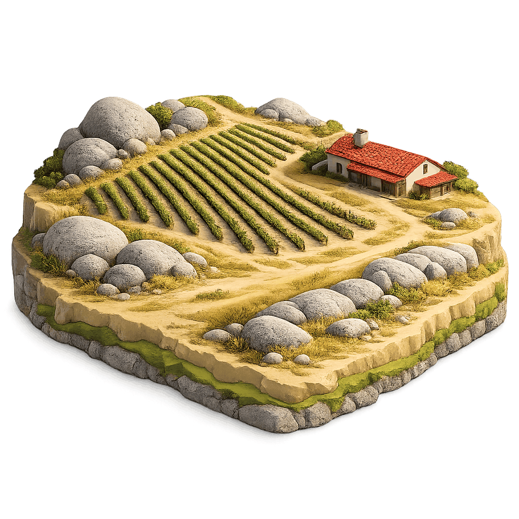 Artistic illustration of the Serra do Sudeste wine region.