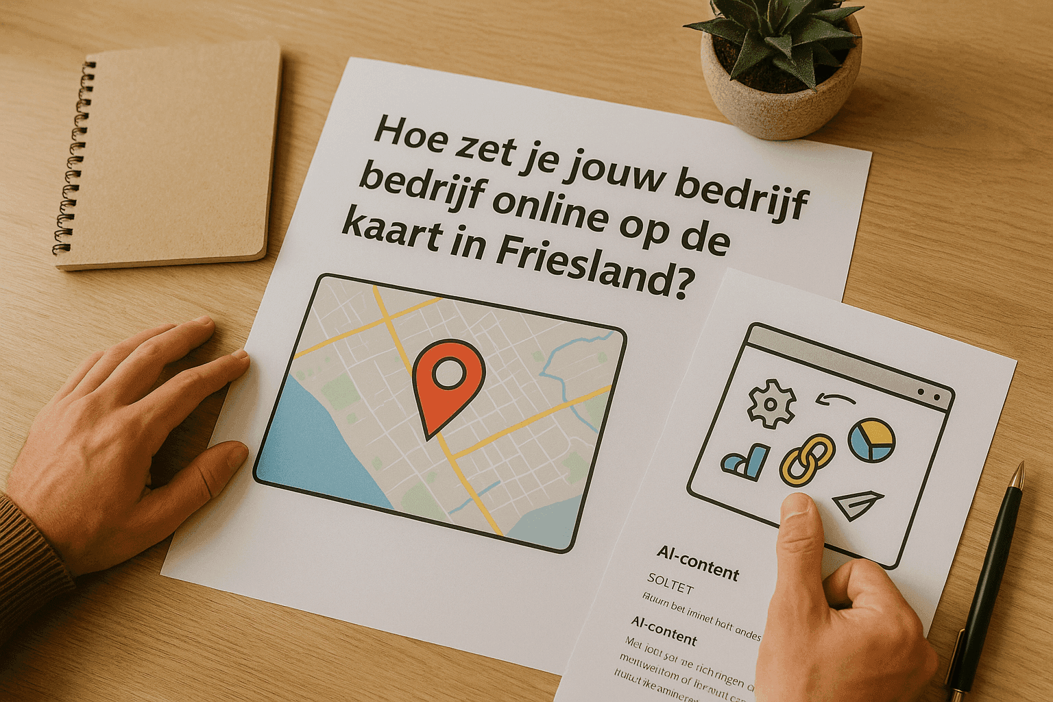 Twee papieren, Hoe zet je jouw bedrijf online op de kaart in friesland met Google Maps illustratie