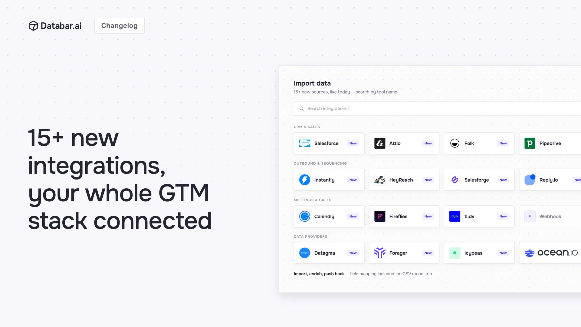 15+ new Databar integrations — Salesforce, Attio, Instantly, Calendly and more in the Import Data modal