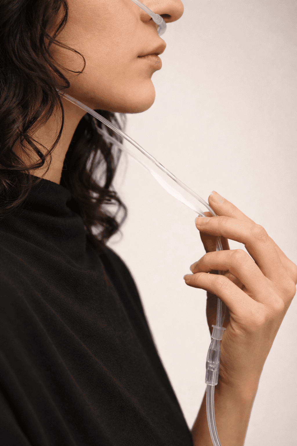 Patient breathing molecular hydrogen through a mask