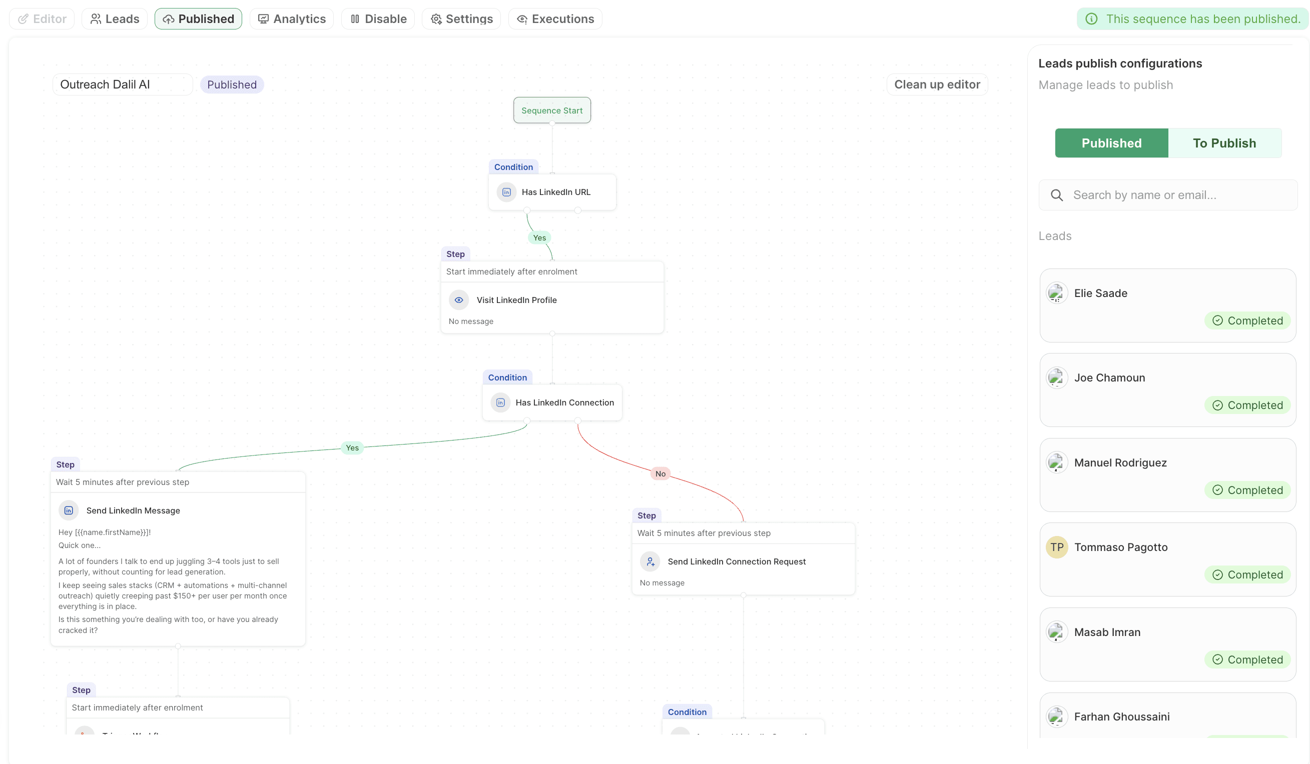 Dalil AI linkedin messages and actions sequences
