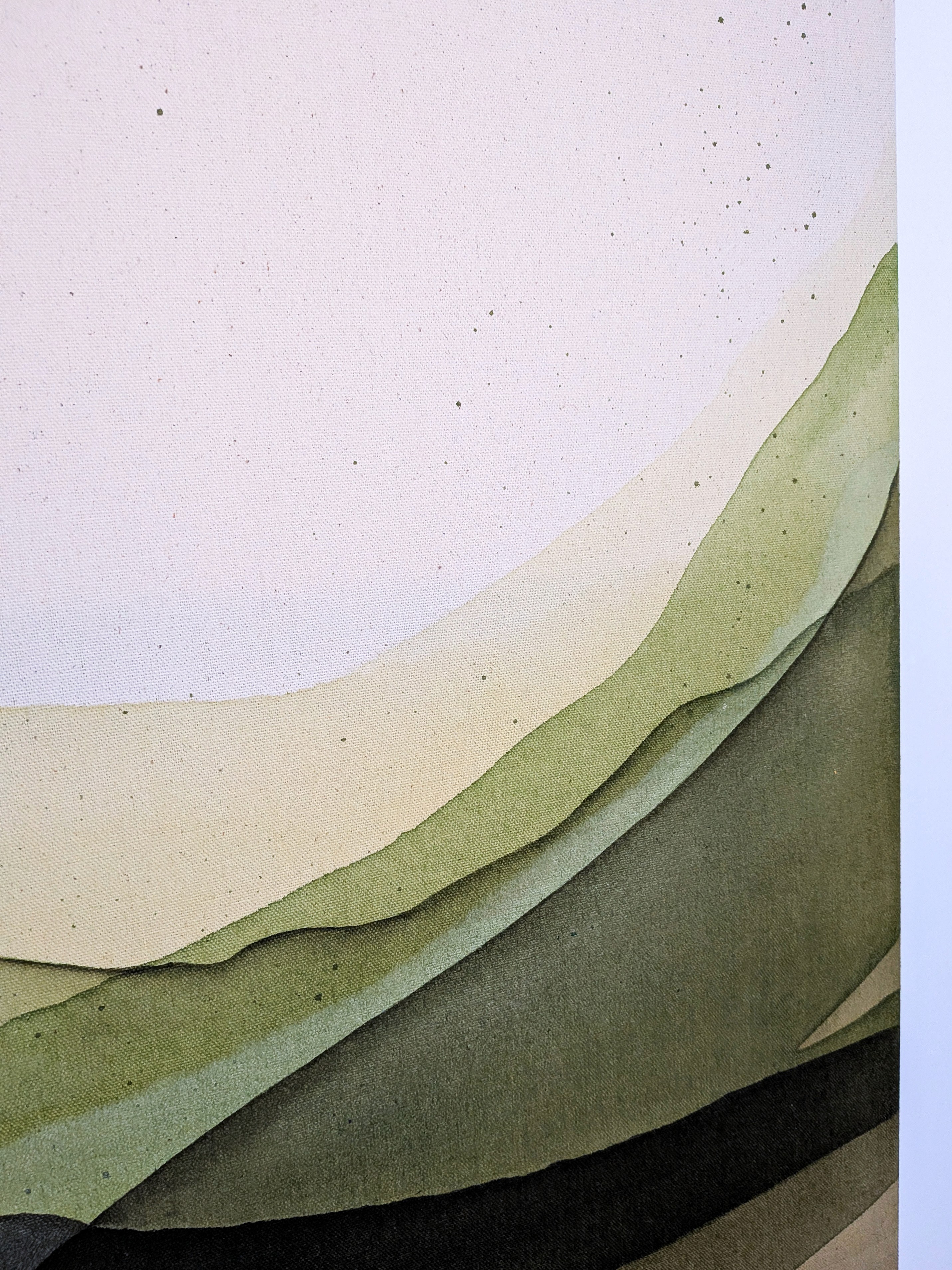 Abstract design featuring soft curves in muted greens against a light background.