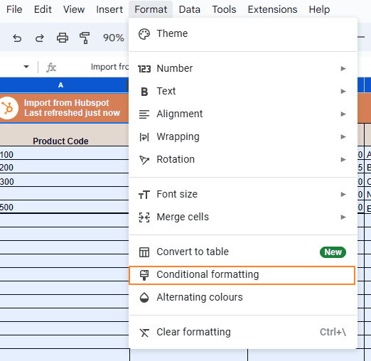 Open Conditional Formatting