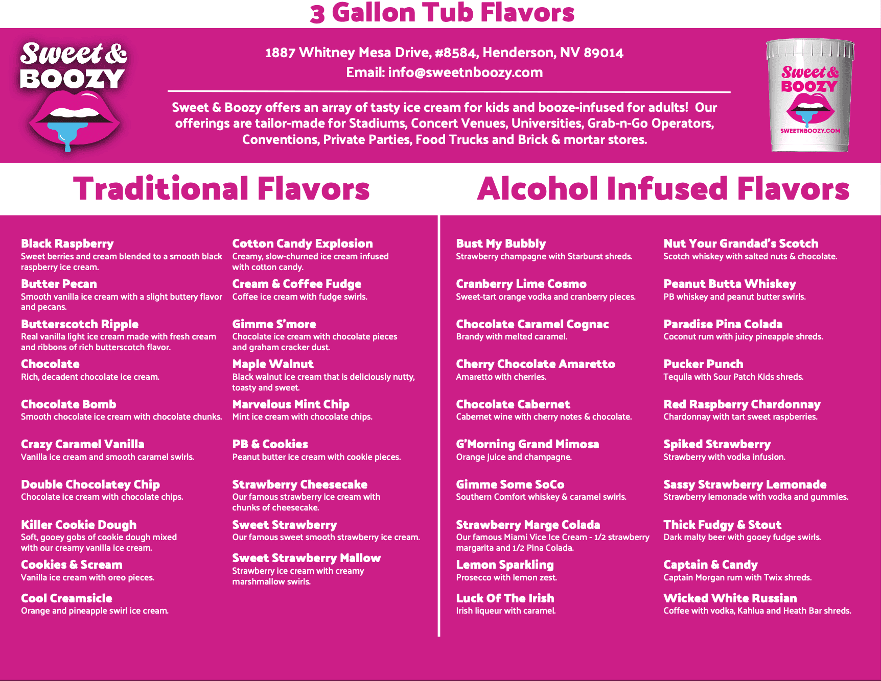 Sweet & Boozy ice cream sale sheet 3 Gallons